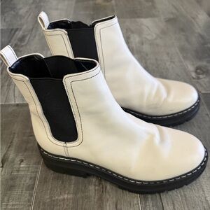 Marc Fisher LTD Leather Chelsea Boots White Black Lug Sole Size 8M